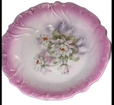 Antique Rose Germany White Porcelain 8” Bowl with Pink Border, Centered Daisies picture