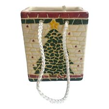 VTG Ceramic Christmas Tree Gift Bag Present Chimney W/ Rope Handles 6” Mosaic picture