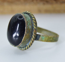 EXTREMELY RARE ANCIENT ANTIQUE BRONZE BLACK STONE ROMAN-STYLE RING AUTHENTIC OLD picture