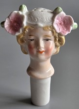 Antique Porcelain Shaker Top Figural Lady Head Flowers 19th Century German picture