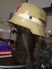 Eschmann German Military Helmet w/ Liner & Chin Strap Cream/White Red Markings picture