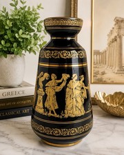 Ncofitou Hand Made Greek Black 24K Gold Vase Grecian Mythology 11” Ceramic picture