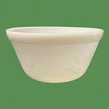 Vintage Milk Glass Bowl Embossed Floral Pattern White USA Mixing Serving Bowl 8 picture