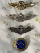 1 Lagerstroms Fab Mjolby Swedish 3 Crown Enamel Pin And 3 Paratrooper Wings Pin picture