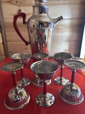 MCM  Chrome and Red Bakelite Cocktail Set with Shaker and Goblets picture