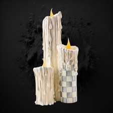 Mackenzie Childs Sterling Check Melting Candle Cluster Flameless 17