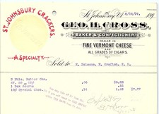 1897 St. Johnsbury VT Geo. H. Cross Crackers Confectioner bi picture