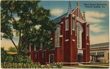 1954 Suffolk VA Postcard Main Street St. Methodist Church Virginia Linen Era picture