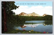 OR Scott Lake & the Three Sisters Mountains in Scenic Oregon Vtg Postcard View picture
