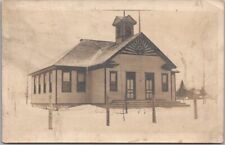 Vintage 1912 PARK LAKE, Michigan RPPC Photo Postcard SCHOOL BUILDING Winter View picture