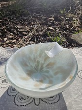 VTG Murano Style Splatter Dish Gold & Cream White Candy Dish Studio Art Glass. picture