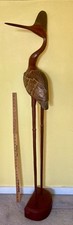 Vintage Hand Carved Wooden Heron Crane Egret Bird Folk Art Figurine Sculpture picture