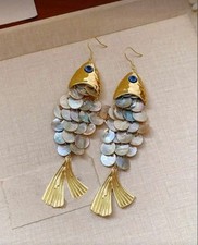 H.P. France Gold Hook Chain Earring Unused Jewelry Accessories picture