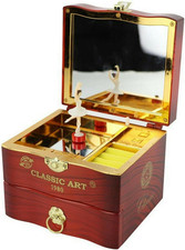 Vintage Musical Jewelry Box, Brown Dancing Ballerina Wind Up Music Box picture