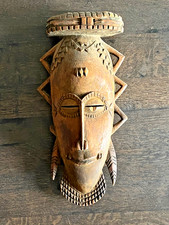 Vintage Mid Century African Carved Wood Hanging Mask Tribal Art picture