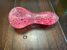 4” Premium Glass Pipe Bowl Thick Floating Glitter Red Glow in Dark picture