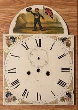 Antique 1800s Grandfather Clock Face Hand Painted Iron Tall Case UK Flag Design picture