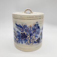 ANTQ FLOW BLUE BISCUIT JAR W/GOLD BASKET WEAVE ACCENTS  C. H & H ANEMONE ENGLAND picture
