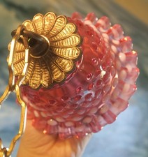 Canopy Ceiling Part Brass Vintage Fenton Cranberry Glass Lamp Ruffled RIm picture