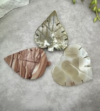 Crystal 195g Lot Of 3 Leaf Carvings Agate, OJ, Nevada Wonderstone Mineral picture