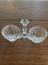 Vintage Baccarat Crystal Double Salt and Pepper Cellar Dip with Handle Knob -VG+ picture