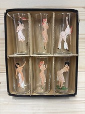 Set of 6 1940s Mystic Glasses Pinup Peekaboo Novelty Tumblers Original Box picture