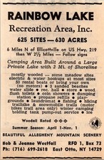 Rainbow Lake Rec Area Inc Bob & Jeanne Westfall East Otto NY 1974 Ad 4AK6-S44 picture