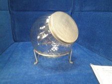 Hoosier cabinet glass melon shape sugar jar with lid and metal stand picture