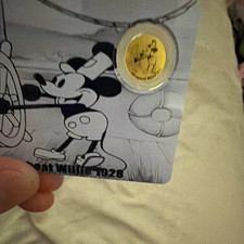Disney Mickey Mouse Steamboat Willie 1928 .9999 Gold Coin 1/1000 oz in Card COA picture