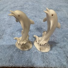 Pair Of Lenox Leaping Dolphin Figurine Ivory Porcelain 24K Gold Accents 4