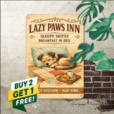 Cute Dachshund Bed And Breakfast Tin Sign Retro Dog Hotel Metal Plaque picture