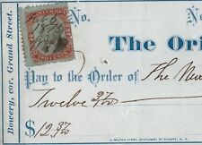 Vintage 1875 Bank Check Cheque THE ORIENTAL BANK New York with Revenue Stamp picture