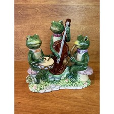 Vintage Lily Pad Lane jazz band, frog trio, ceramic whimsical art retro picture