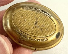 Antique 1924 Richard Hudnut “Three Flowers” Solid Perfume Compact • Brass Oval  picture