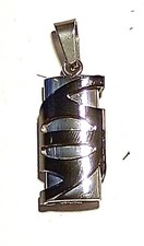 Polished Stainless Steel & Black Enamel Pendent Necklace Charm W Spiral Design picture