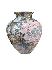 Vintage China Trader Hand Painted Floral Glazed Ceramic Round Vase 10in picture