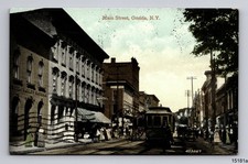 1909 Main Street Trolley Cars People Women Oneida NY AM Wiggins Postcard picture
