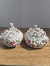 2 Vtg. Resin Trinket Boxes W/Bears & Floral Design By Hathaway International picture
