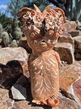 Funky Folk Art Owl  Handmade  Art Pottery Signed  picture