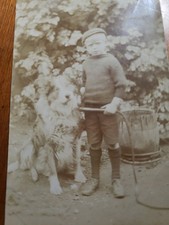 Antique 1910s Edwardian RPPC Photo Postcard Boy Collie Dog Wimbledon London picture