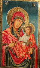 VINTAGE HAND PAINTED TEMPERA ON WOOD THE VIRGIN AND CHRIST CHILD picture