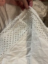 Antique Métis French-Belgian Flat sheet Lace White Fabric Curtain Table Cloth picture