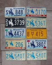 LOT OF 10 WYOMING Cowboy & Horse Mixed Colorful Vintage License Plates picture