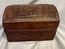 Vintage Tooled Leather Decorative Box – Hand-Tooled Domed Lid & Leather Interior picture