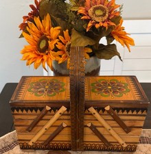 • Handcrafted Wooden Sewing Box – Vintage Floral Expandable picture