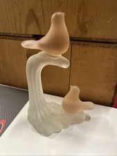 Hallmark VTG Frosted Satin Pink Glass Love Birds Doves Crowning Touch Figurine picture