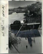 1975 Press Photo Trapping - Garland Richard During Legal Alligator Hunt in Boat picture