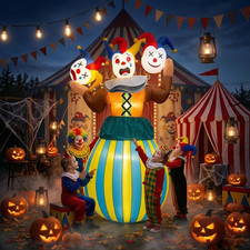 8FT Giant Halloween Inflatable Scary Jester 3 Headed Clown Flashing LED Carnival picture