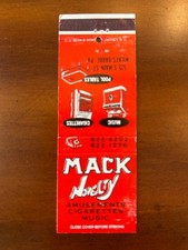 Vintage Mack Novelty Matchbook Cover Wilkes-Barre PA Amusements Advertising picture