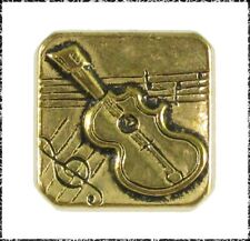 Vintage Modified Square Metalized Plastic Guitar and Music Notes Button picture